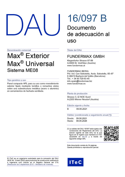 Documento de adecuación al uso DAU 16/097 B